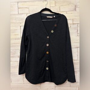 Soft Surroundings Black Cardigan with Unique Buttons small funky knit jersey cot